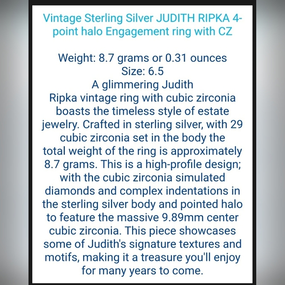 Vintage Judith Ripka Sterling Silver 4 point halo CZ engagement ring 8-8.5 - Picture 11 of 11